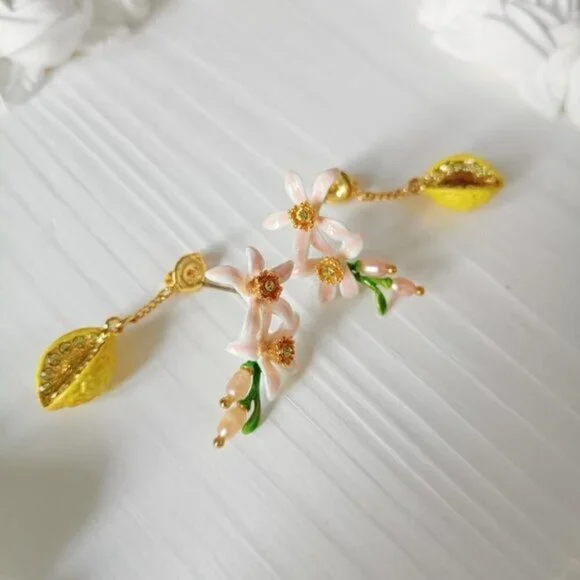 LES NEREIDES Anthropologie  Hand Enamelled Lemon Yellow  EARRINGS - Picture 3 of 5